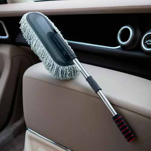 Super Soft Premium Microfiber Car Duster with Extendable Long Handle Wet & Dry Scratch-Free Car Cleaning Multipurpose Dust Cleaner (Grey)