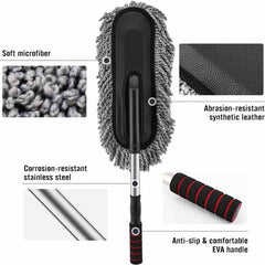 Super Soft Premium Microfiber Car Duster with Extendable Long Handle Wet & Dry Scratch-Free Car Cleaning Multipurpose Dust Cleaner (Grey)