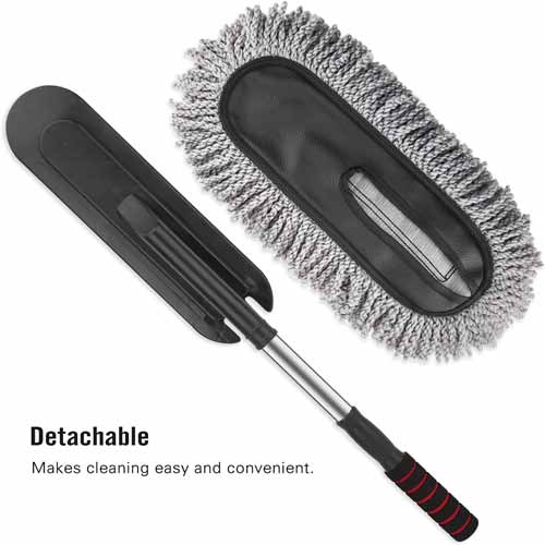 Super Soft Premium Microfiber Car Duster with Extendable Long Handle Wet & Dry Scratch-Free Car Cleaning Multipurpose Dust Cleaner (Grey)