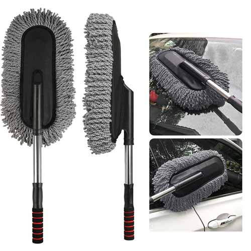 Super Soft Premium Microfiber Car Duster with Extendable Long Handle Wet & Dry Scratch-Free Car Cleaning Multipurpose Dust Cleaner (Grey)