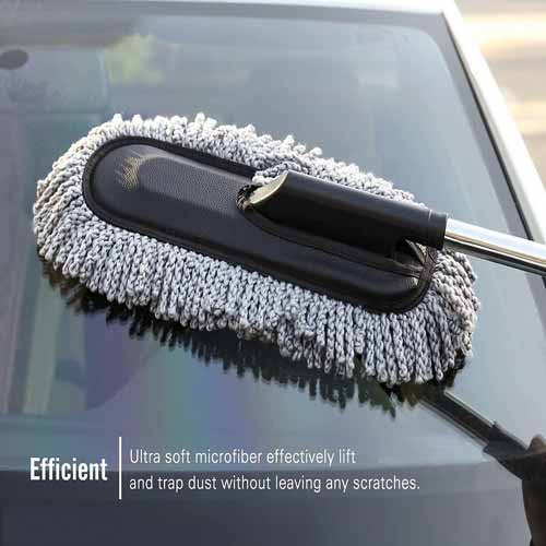 Super Soft Premium Microfiber Car Duster with Extendable Long Handle Wet & Dry Scratch-Free Car Cleaning Multipurpose Dust Cleaner (Grey)