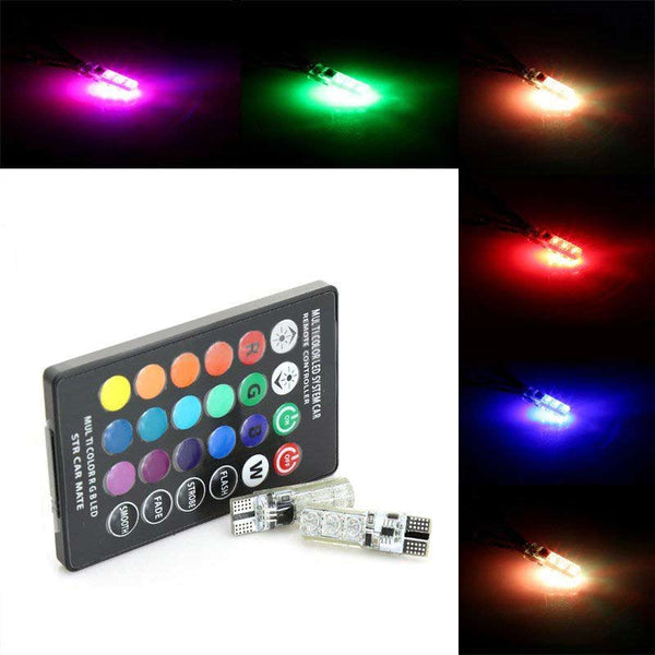 2pcs T10 6 SMD RGB LED Car Reading Light Lamp Bulb With Remote Silicon Coated