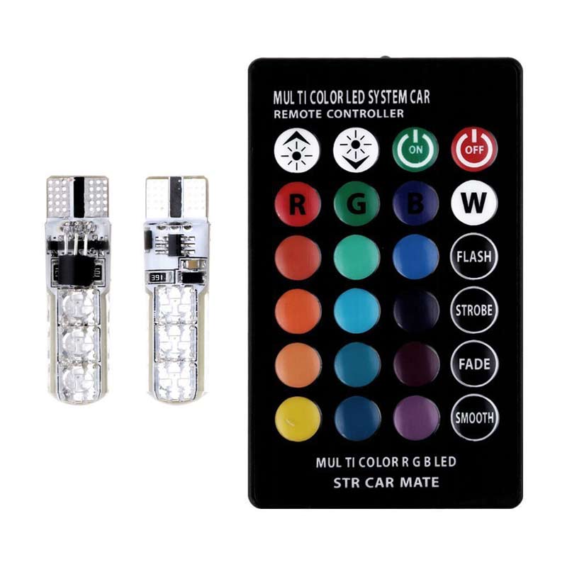 2pcs T10 6 SMD RGB LED Car Reading Light Lamp Bulb With Remote Silicon Coated