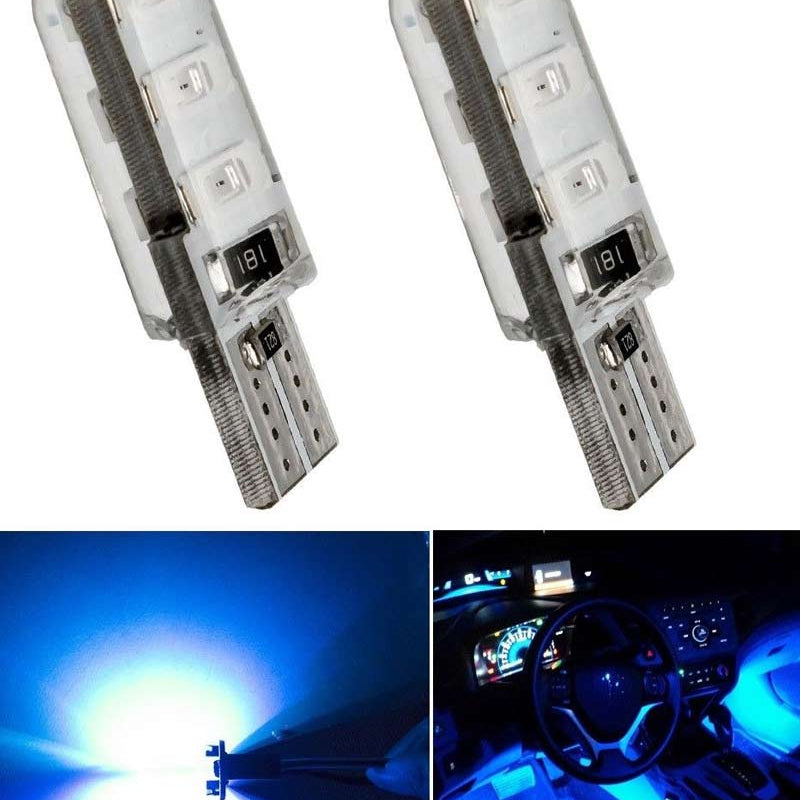 2pcs Blue T10 6 SMD 5W CANBUS ERROR FREE Silica Silicone 194 168 LED Light Bulbs