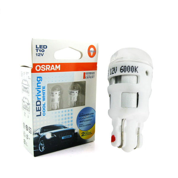 2pcs OSRAM T10 1W LED 2880CW W5W 6000K 12V Cool White LEDriving Standard Marker Lamps