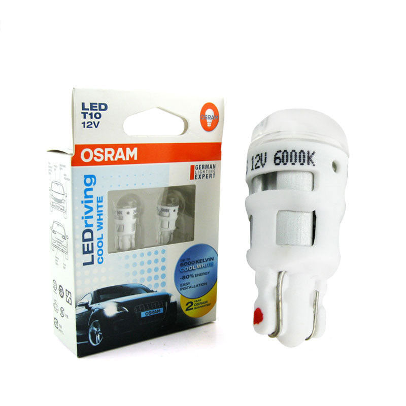 2pcs OSRAM T10 1W LED 2880CW W5W 6000K 12V Cool White LEDriving Standard Marker Lamps