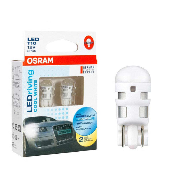 2pcs OSRAM T10 1W LED 2880CW W5W 6000K 12V Cool White LEDriving Standard Marker Lamps