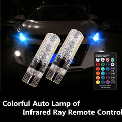 2pcs T10 6 SMD RGB LED Car Reading Light Lamp Bulb With Remote Silicon Coated