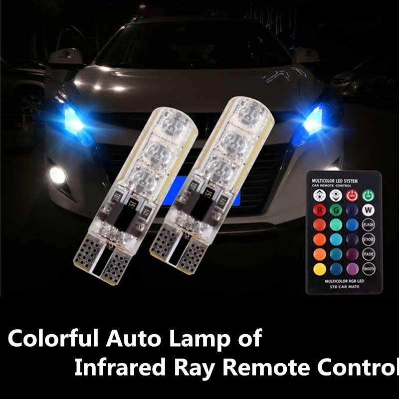 2pcs T10 6 SMD RGB LED Car Reading Light Lamp Bulb With Remote Silicon Coated