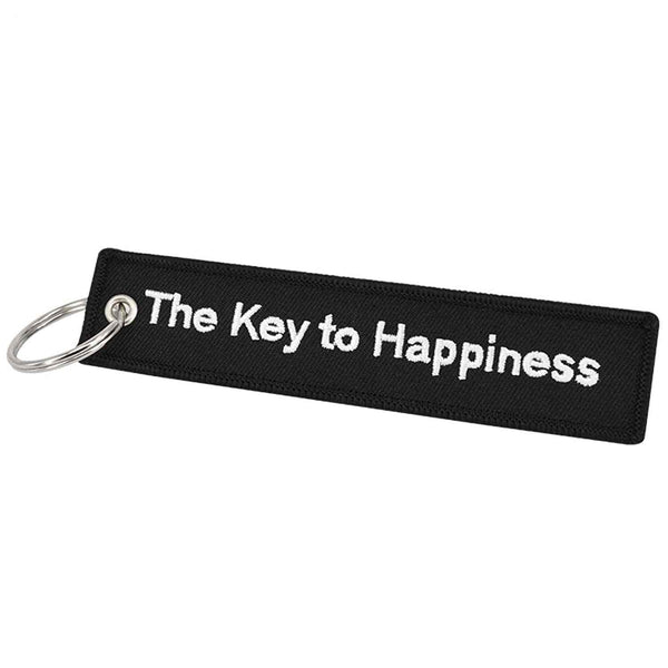 THE KEY TO HAPPINESS Car Bike Embroidered Fabric Tag Strap Keyring Key Holder