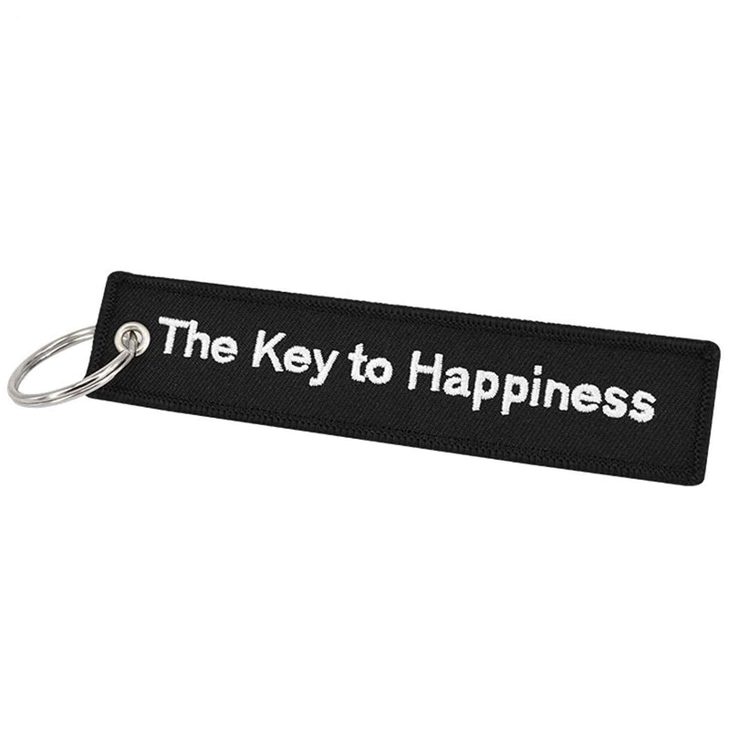 THE KEY TO HAPPINESS Car Bike Embroidered Fabric Tag Strap Keyring Key Holder