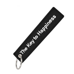 THE KEY TO HAPPINESS Car Bike Embroidered Fabric Tag Strap Keyring Key Holder