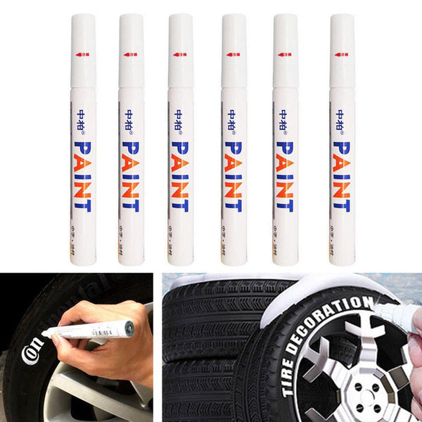 6pcs White Tire Lettering Waterproof Permanent Paint Pens Marker Car Write on Tyre