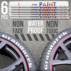 6pcs White Tire Lettering Waterproof Permanent Paint Pens Marker Car Write on Tyre