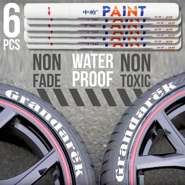6pcs White Tire Lettering Waterproof Permanent Paint Pens Marker Car Write on Tyre