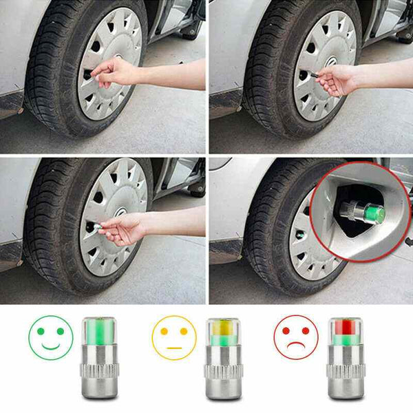 4Pcs/Set Car Tire Tyre Air Pressure Valve Stem Caps Sensor Indicator Alert