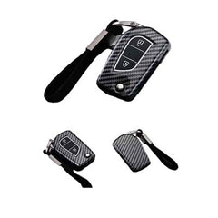 Toyota 2 Button Flip Key ABS+Silicone Car Key Cover Case With Keychain Suitable For Innova Crysta, Corolla Altis
