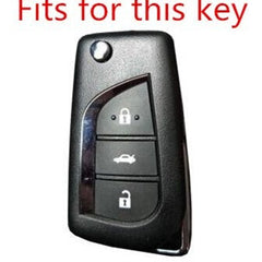 Toyota 3 Button Flip Key ABS+Silicone Car Key Cover Case With Keychain For Innova Crysta, Corolla Altis
