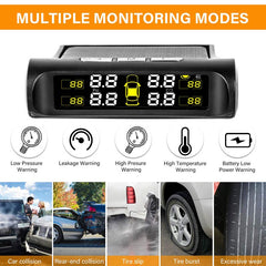 Car TPMS OEM Tire Pressure Digital Solar Energy Monitoring System Auto Security Tire Pressure Alarm Systems LCD Display with 4 Internal Sensors