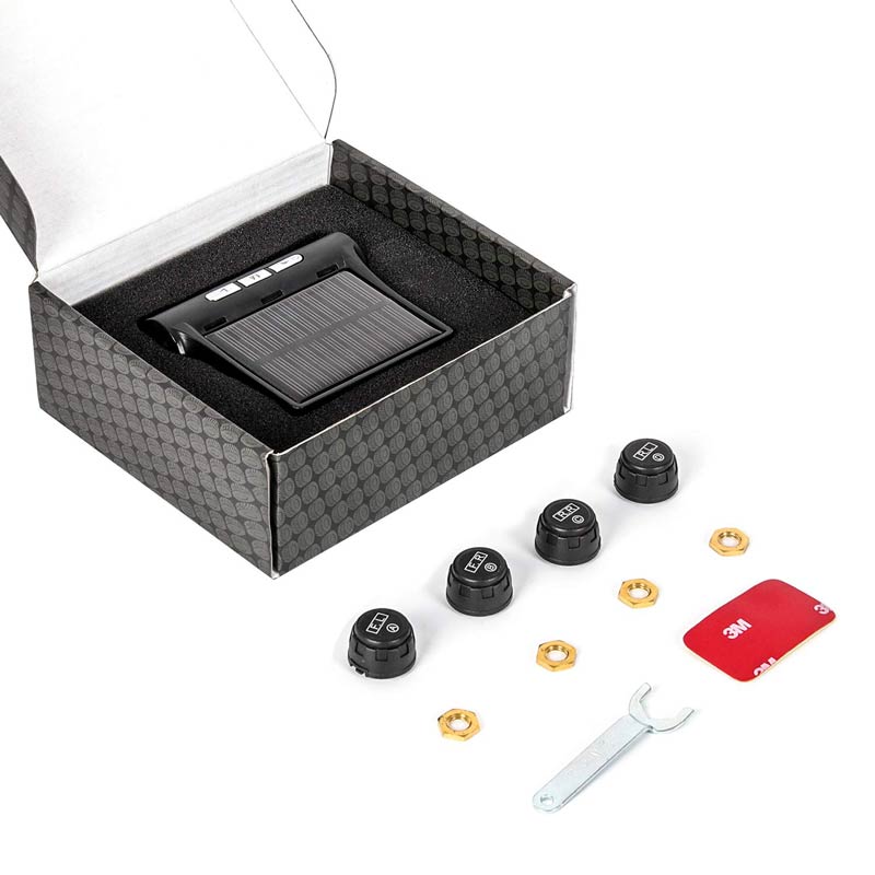 TPMS DIY Car Tire Pressure Monitoring System Solar Power Universal Wireless LCD Display with 4 External Sensors Real-time Display 4 Tires' Pressure & Temperature