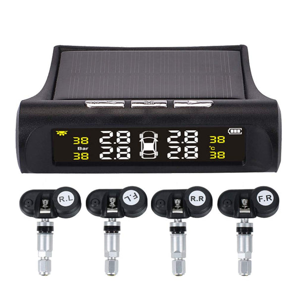 Car TPMS OEM Tire Pressure Digital Solar Energy Monitoring System Auto Security Tire Pressure Alarm Systems LCD Display with 4 Internal Sensors