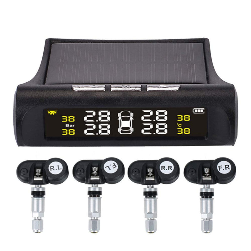 Car TPMS OEM Tire Pressure Digital Solar Energy Monitoring System Auto Security Tire Pressure Alarm Systems LCD Display with 4 Internal Sensors