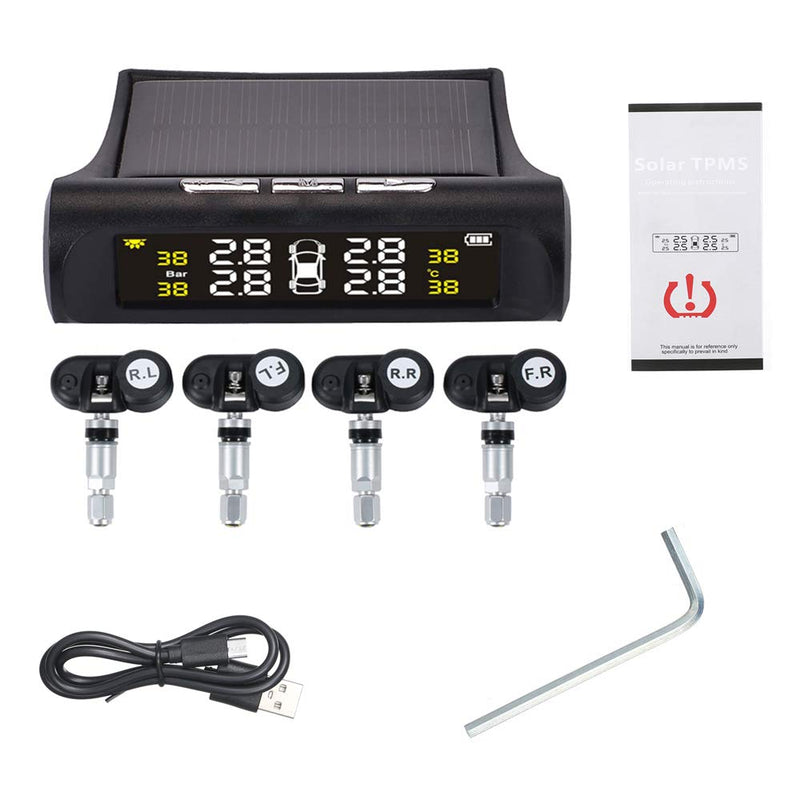 Car TPMS OEM Tire Pressure Digital Solar Energy Monitoring System Auto Security Tire Pressure Alarm Systems LCD Display with 4 Internal Sensors