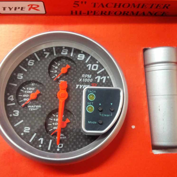 TYPE-R 5inch Car 4x4 SUV Gypsy Off Road RPM Tachometer, Water Temp, Oil Temp & Oil Pressure 4 in 1 with Shift light (Carbon Black)