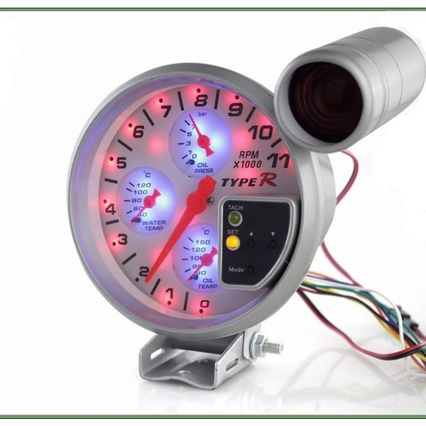 TYPE-R 5inch Car 4x4 SUV Gypsy Off Road RPM Tachometer, Water Temp, Oil Temp & Oil Pressure 4 in 1 with Shift light