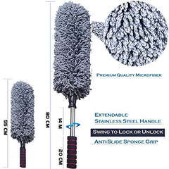 Ultra Soft Microfiber Lint Free Brush Extendable Telescoping Handle Tool Interior Exterior Multipurpose Smooth Cleaner Car Cleaning Duster with Storage Bag