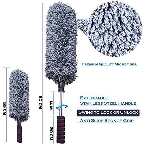 Ultra Soft Microfiber Lint Free Brush Extendable Telescoping Handle Tool Interior Exterior Multipurpose Smooth Cleaner Car Cleaning Duster with Storage Bag