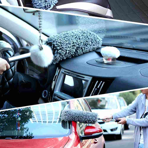 Ultra Soft Microfiber Lint Free Brush Extendable Telescoping Handle Tool Interior Exterior Multipurpose Smooth Cleaner Car Cleaning Duster with Storage Bag