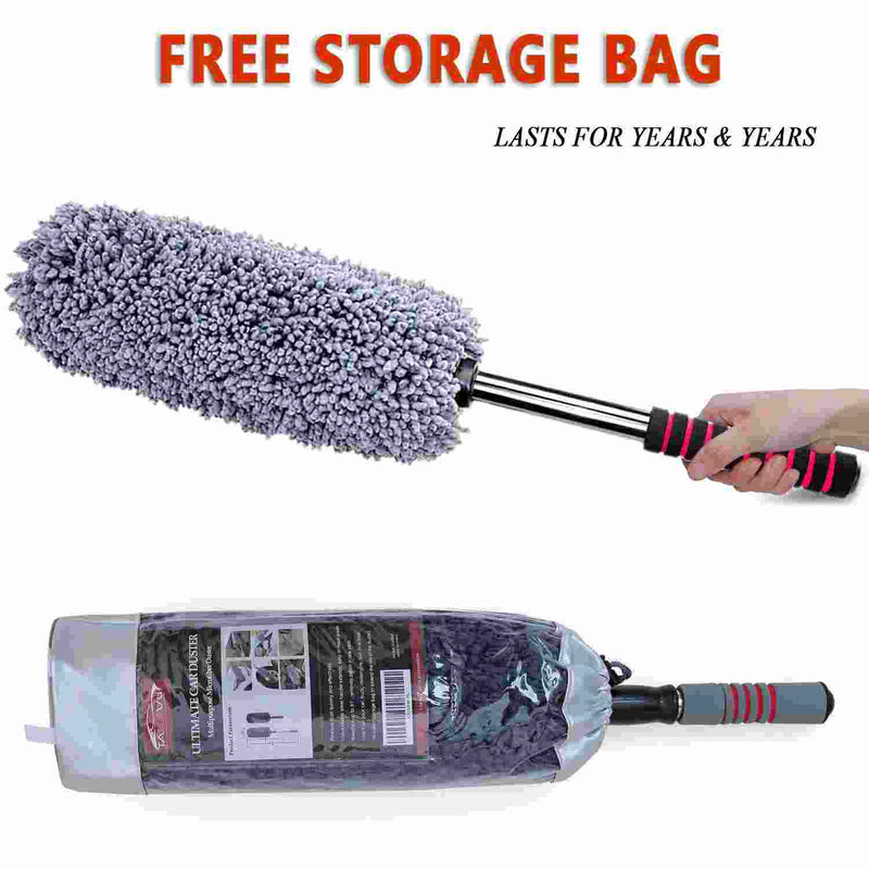 Ultra Soft Microfiber Lint Free Brush Extendable Telescoping Handle Tool Interior Exterior Multipurpose Smooth Cleaner Car Cleaning Duster with Storage Bag