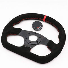 Universal 13inch Auto Racing Flat Red Suede Leather Drift Sport Steering Wheel