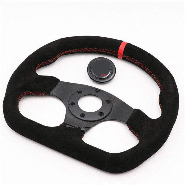Universal 13inch Auto Racing Flat Red Suede Leather Drift Sport Steering Wheel