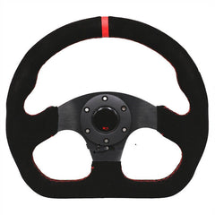 Universal 13inch Auto Racing Flat Red Suede Leather Drift Sport Steering Wheel