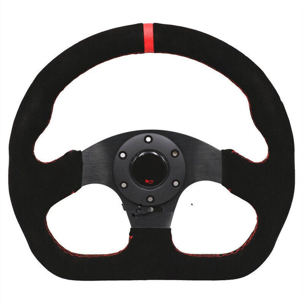 Universal 13inch Auto Racing Flat Red Suede Leather Drift Sport Steering Wheel