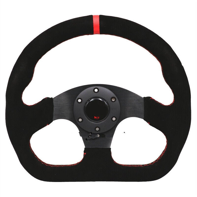 Universal 13inch Auto Racing Flat Red Suede Leather Drift Sport Steering Wheel