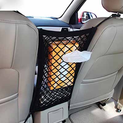 Universal Car Seat Storage Mesh/Organizer - Mesh Cargo Net Hook Pouch Holder for Bag Luggage Pets Children Kids Disturb Stopper