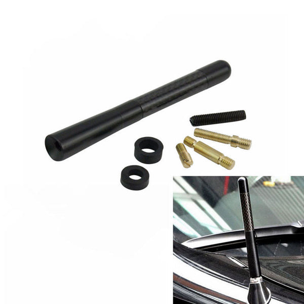 Universal Carbon BLACK Aluminum Fiber Car Auto AM/FM Radio Aerial Antenna + Screw