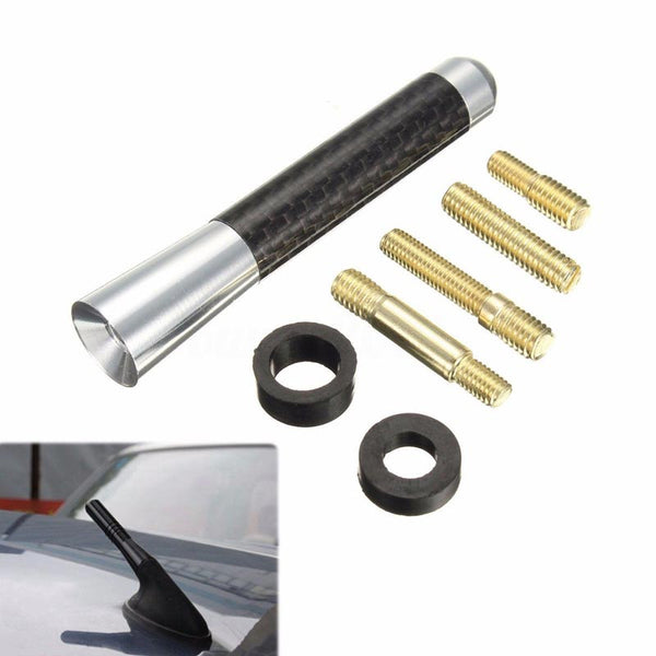 Universal Carbon BLACK Aluminum Fiber Car Auto AM/FM Radio Aerial Antenna + Screw