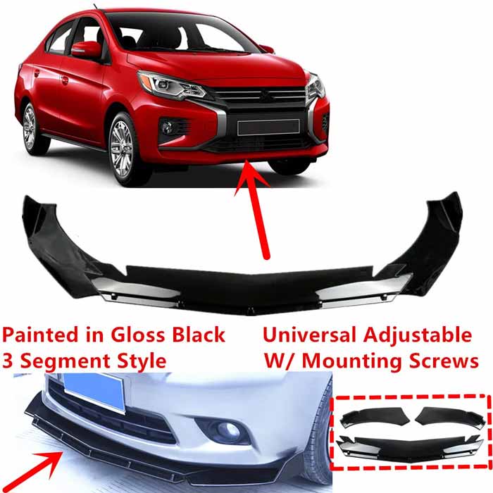 Universal Front Bumper Lip Splitter Cut Type Glossy Black