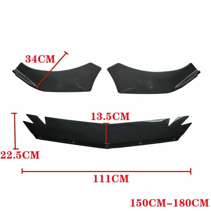Universal Front Bumper Lip Splitter Cut Type Glossy Black