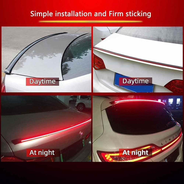 Universal LED Spoiler Strip Lights, 48 inch Black Carbon Fiber Finish Tailgate Light Bar with Brake Light/Turn Signal Lights/Running Light Fits for Most Cars