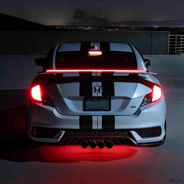 Universal LED Spoiler Strip Lights, 48 inch Black Carbon Fiber Finish Tailgate Light Bar with Brake Light/Turn Signal Lights/Running Light Fits for Most Cars