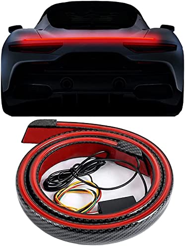 Universal LED Spoiler Strip Lights, 48 inch Black Carbon Fiber Finish Tailgate Light Bar with Brake Light/Turn Signal Lights/Running Light Fits for Most Cars