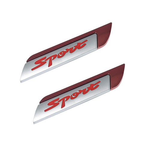 Red Sport 2pcs Universal Logo Car Metal Alloy Body Side Fender Emblem(Metal)