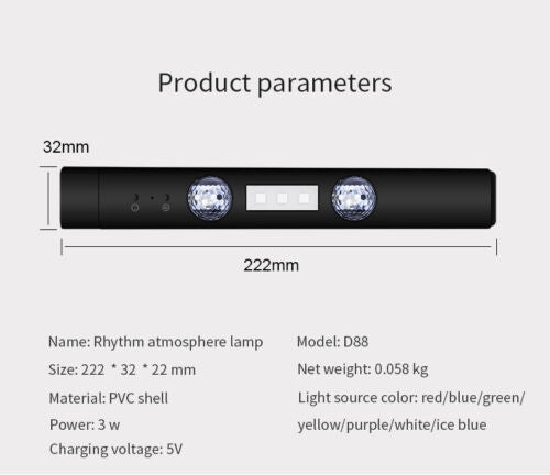 USB Car Atmosphere Lamp Star Light Interior Ambient Rechargeable Music Control D88