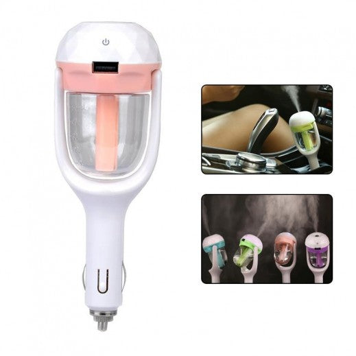Car Air Humidifier And Oil Diffuser with USB Changer Portable Mini Ultrasonic Air Fresher (Assorted Color)