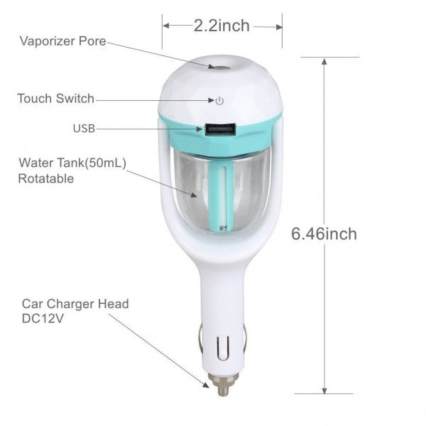 Car Air Humidifier And Oil Diffuser with USB Changer Portable Mini Ultrasonic Air Fresher (Assorted Color)